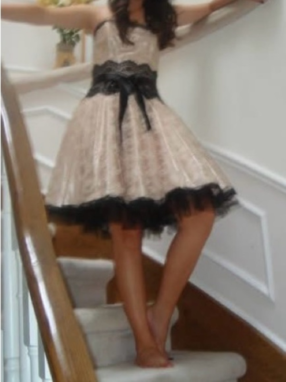 Jessica McClintock Blush Pink Lace Party Dress with Black Satin Bow - Picture 6 of 6